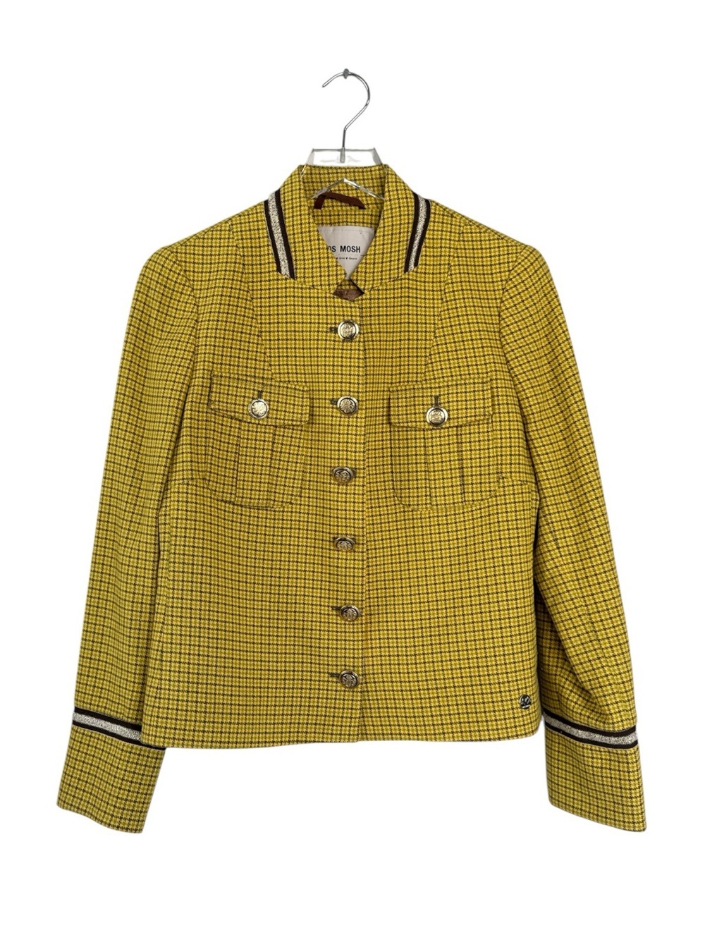 MOS MOSH Houndstooth Military Jacket | Mustard Yellow Tailored Blazer | EU 38